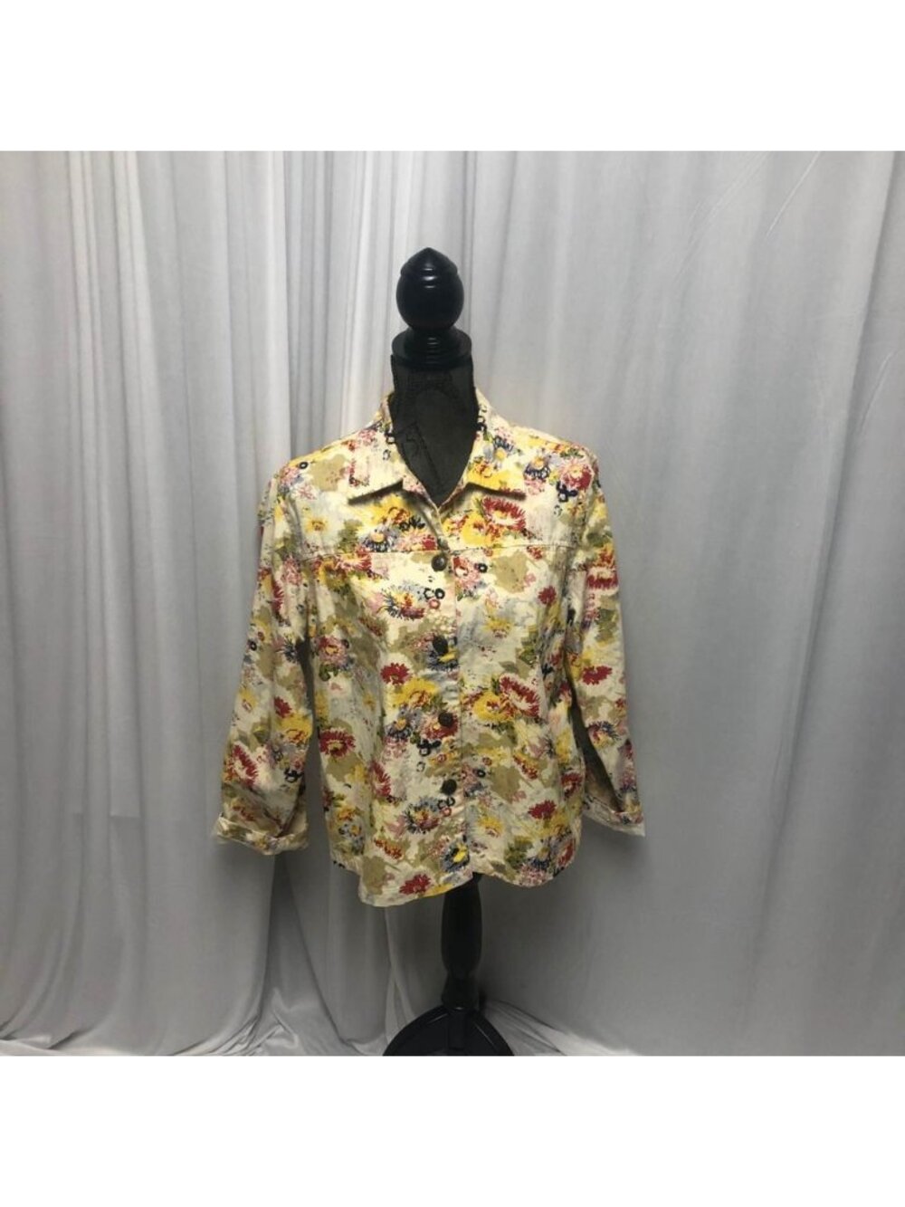 New Direction Jacket Womens Size Large Floral Bedazzled Button Up Long Sleeve